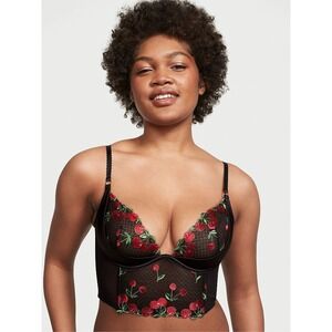 Victoria's Secret Very Sexy Cherry Embroidered Corset Bra Womens 36D Black